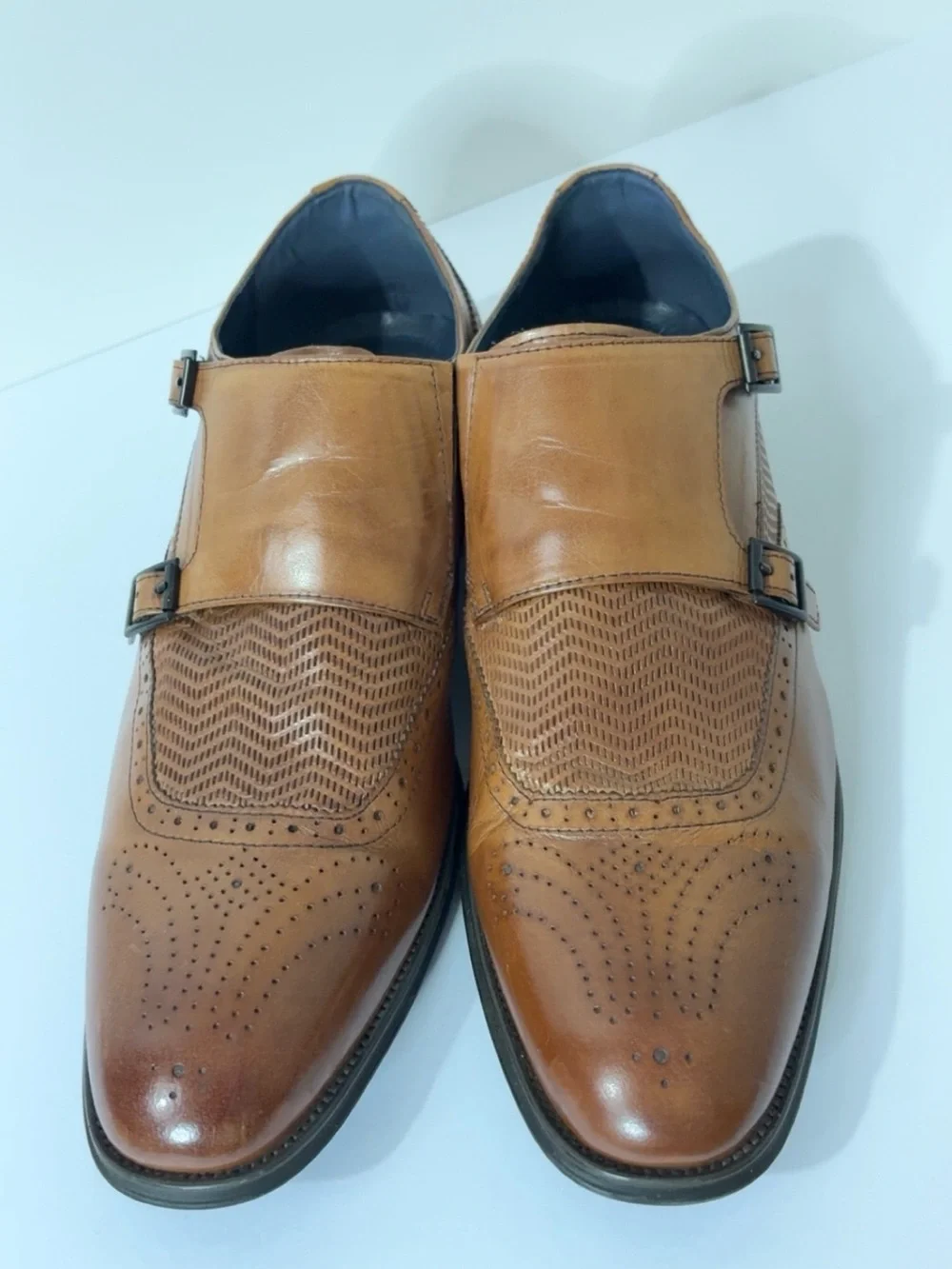 Stacy Adams Memory Foam Tan Double Monk Strap Brogue Dress Shoes Size 12M